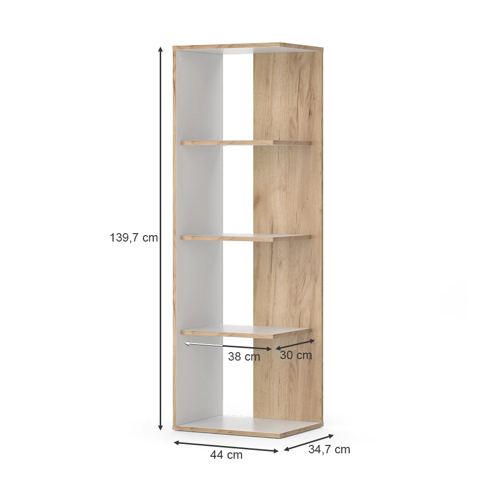 Bücherregal "Paco" Weiß/Goldkraft Eiche 44 X 139.7 Cm Vicco 4 Bücherregal "Paco" Weiß/Goldkraft Eiche 44 X 139.7 Cm Vicco – Bild 3