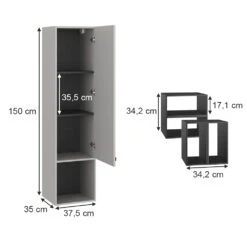 Badschrank "Gerta" Grau/Schwarz 37.5 X 150 Cm Mit Tür Und Offenen Fächern Vicco -Vicco 20230816 m5702 03 ol