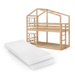 Etagenbett "Maja" Naturholz 90x200 Cm Mit 2 Matratzen Vitalispa