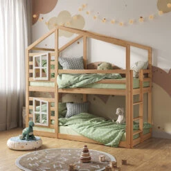 Etagenbett "Maja" Naturholz 90x200 Cm Mit 2 Matratzen Vitalispa -Vicco 20230816 m5794 mat 04 ol