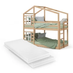 Etagenbett "Maja" Naturholz 90x200 Cm Mit 2 Matratzen Vitalispa -Vicco 20230816 m5794 mat 07 ol