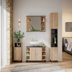 Vicco Midischrank "Aquis", Sonoma/Anthrazit, 30 X 86.8 Cm Mit Tür Und Offenem Fach -Vicco 20230907 m5816 04 ol