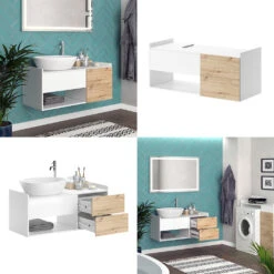 Vicco Waschbeckenunterschrank "Alf", Weiß/Eiche, 105 X 45 Cm Mit 2 Schubladen 17 Vicco Waschbeckenunterschrank "Alf", Weiß/Eiche, 105 X 45 Cm Mit 2 Schubladen -Vicco 20230907 m5939 NP 08 ol