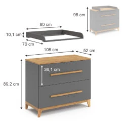 Wickelkommode "Malia" Grau/Eiche 108 X 98 Cm Mit 2 Schubladen Vitalispa -Vicco 20230907 m5974 03 ol