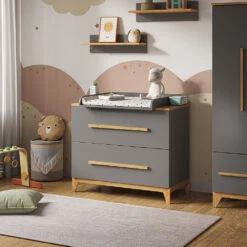 Wickelkommode "Malia" Grau/Eiche 108 X 98 Cm Mit 2 Schubladen Vitalispa -Vicco 20230907 m5974 04 ol