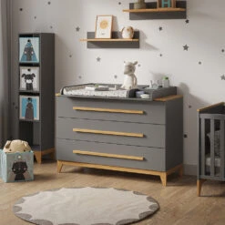 Wickelkommode "Malia" Grau/Eiche 133 X 98 Cm XL Mit 3 Schubladen Vitalispa -Vicco 20230907 m5976 04 ol