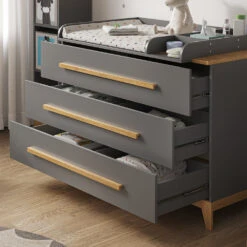 Wickelkommode "Malia" Grau/Eiche 133 X 98 Cm XL Mit 3 Schubladen Vitalispa -Vicco 20230907 m5976 05 ol