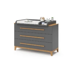 Wickelkommode "Malia" Grau/Eiche 133 X 98 Cm XL Mit 3 Schubladen Vitalispa -Vicco 20230907 m5976 07 ol