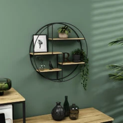 Vicco Wandregal "Fyrk", Eiche/Schwarz, 55 X 55 Cm Rund -Vicco 20230921 m5805 04 ol