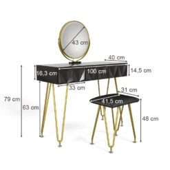 Schminktisch "Ruby" Schwarz Hochglanz 100 Cm Mit LED-Spiegel Und Hocker Vicco -Vicco 20231017 m5464 03 ol