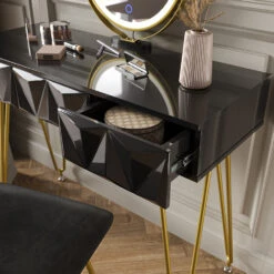 Schminktisch "Ruby" Schwarz Hochglanz 100 Cm Mit LED-Spiegel Und Hocker Vicco -Vicco 20231017 m5464 05 ol