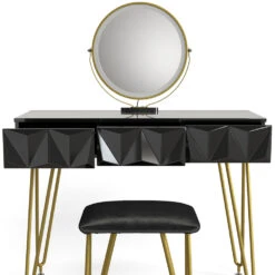 Schminktisch "Ruby" Schwarz Hochglanz 100 Cm Mit LED-Spiegel Und Hocker Vicco -Vicco 20231017 m5464 06 ol
