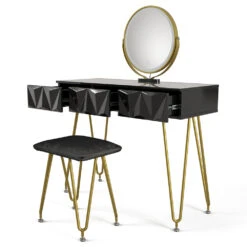 Schminktisch "Ruby" Schwarz Hochglanz 100 Cm Mit LED-Spiegel Und Hocker Vicco -Vicco 20231017 m5464 07 ol