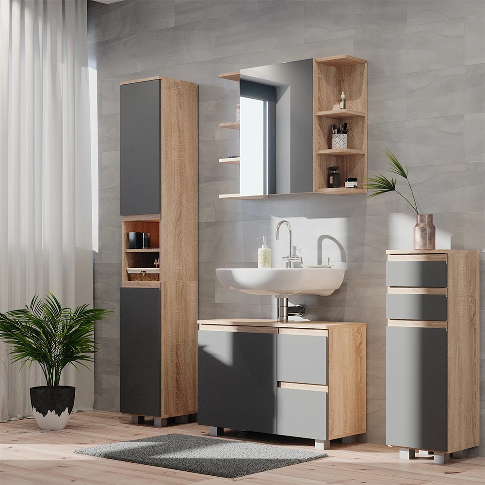 Badmöbel Set "J-Shape" Sonoma/Anthrazit 4 Teile Vicco 6 Badmöbel Set "J-Shape" Sonoma/Anthrazit 4 Teile Vicco – Bild 4