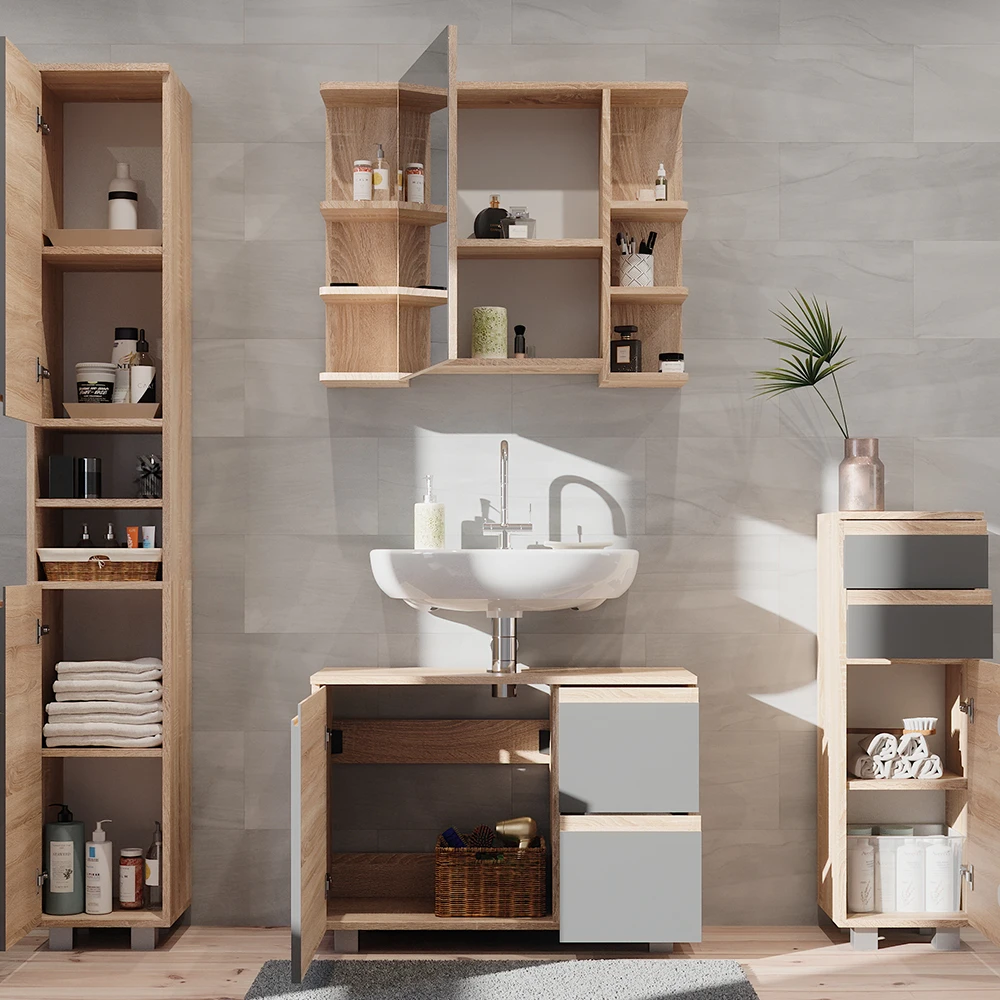 Badmöbel Set "J-Shape" Sonoma/Anthrazit 4 Teile Vicco 7 Badmöbel Set "J-Shape" Sonoma/Anthrazit 4 Teile Vicco – Bild 5