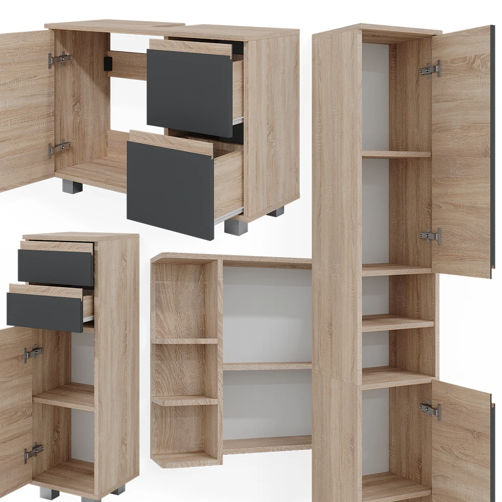 Badmöbel Set "J-Shape" Sonoma/Anthrazit 4 Teile Vicco 8 Badmöbel Set "J-Shape" Sonoma/Anthrazit 4 Teile Vicco – Bild 6