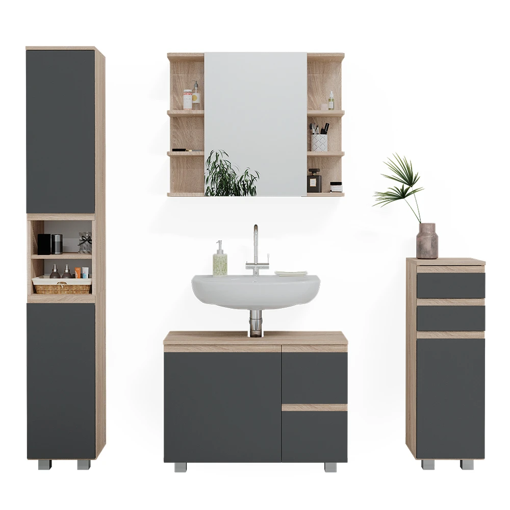 Badmöbel Set "J-Shape" Sonoma/Anthrazit 4 Teile Vicco 9 Badmöbel Set "J-Shape" Sonoma/Anthrazit 4 Teile Vicco – Bild 7