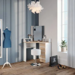 Eckschminktisch "Tilda" Weiß/Sonoma/Sonoma 113.3 Cm Mit Hocker Vicco -Vicco 20231027 m5421 hw 04 ol