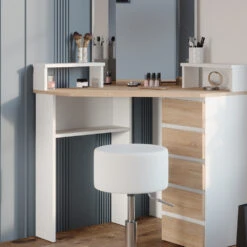 Eckschminktisch "Tilda" Weiß/Sonoma/Sonoma 113.3 Cm Mit Hocker Vicco -Vicco 20231027 m5421 hw 05 ol