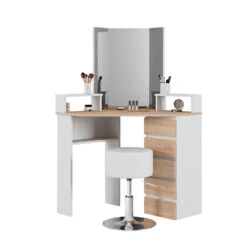 Eckschminktisch "Tilda" Weiß/Sonoma/Sonoma 113.3 Cm Mit Hocker Vicco -Vicco 20231027 m5421 hw 07 ol