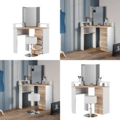 Eckschminktisch "Tilda" Weiß/Sonoma/Sonoma 113.3 Cm Mit Hocker Vicco -Vicco 20231027 m5421 hw 08 ol