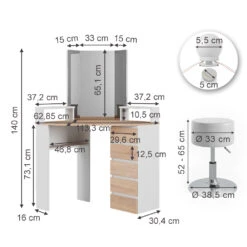 Eckschminktisch "Tilda" Weiß/Sonoma/Sonoma 113.3 Cm Mit LED Beleuchtung Und Hocker Vicco 13 Eckschminktisch "Tilda" Weiß/Sonoma/Sonoma 113.3 Cm Mit LED Beleuchtung Und Hocker Vicco -Vicco 20231027 m5421 hw l 03 ol