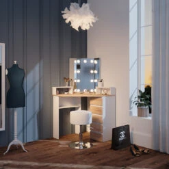 Eckschminktisch "Tilda" Weiß/Sonoma/Sonoma 113.3 Cm Mit LED Beleuchtung Und Hocker Vicco 14 Eckschminktisch "Tilda" Weiß/Sonoma/Sonoma 113.3 Cm Mit LED Beleuchtung Und Hocker Vicco -Vicco 20231027 m5421 hw l 04 ol
