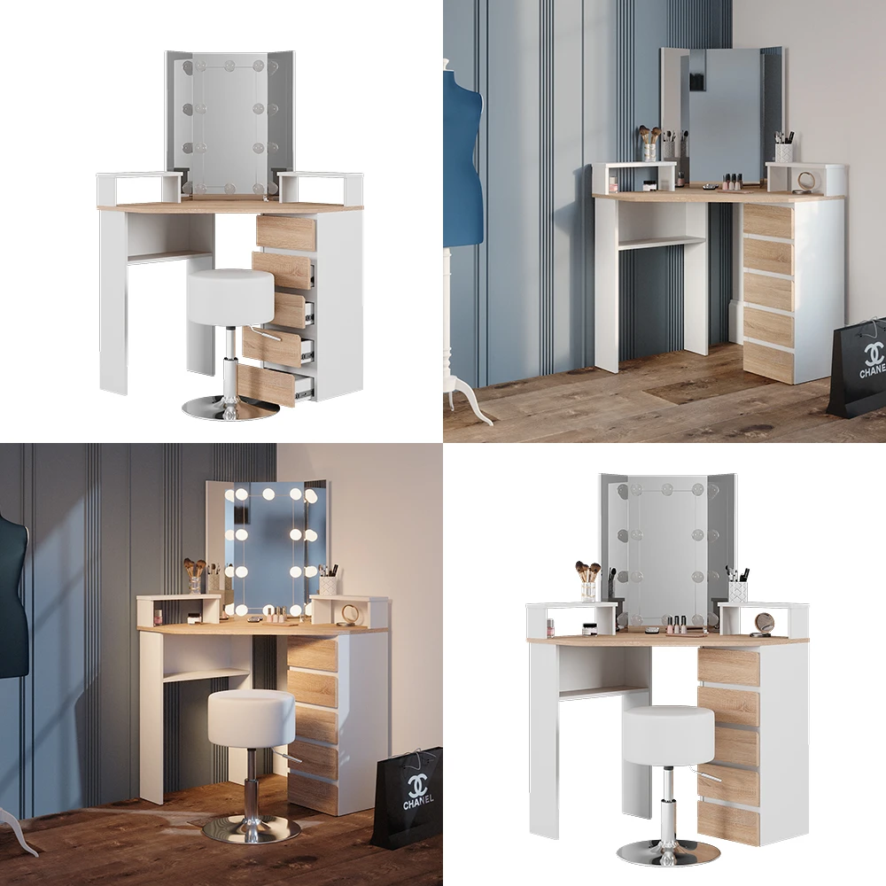 Eckschminktisch "Tilda" Weiß/Sonoma/Sonoma 113.3 Cm Mit LED Beleuchtung Und Hocker Vicco 10 Eckschminktisch "Tilda" Weiß/Sonoma/Sonoma 113.3 Cm Mit LED Beleuchtung Und Hocker Vicco – Bild 8