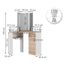 Eckschminktisch "Tilda" Weiß/Sonoma/Sonoma 113.3 Cm Mit LED Beleuchtung Vicco -Vicco 20231027 m5421 l 03 ol