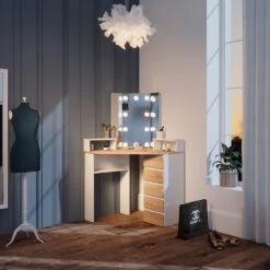 Eckschminktisch "Tilda" Weiß/Sonoma/Sonoma 113.3 Cm Mit LED Beleuchtung Vicco -Vicco 20231027 m5421 l 04 ol