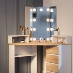 Eckschminktisch "Tilda" Weiß/Sonoma/Sonoma 113.3 Cm Mit LED Beleuchtung Vicco -Vicco 20231027 m5421 l 05 ol