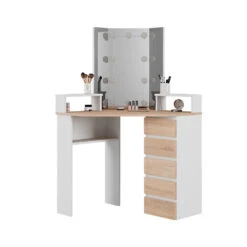 Eckschminktisch "Tilda" Weiß/Sonoma/Sonoma 113.3 Cm Mit LED Beleuchtung Vicco -Vicco 20231027 m5421 l 07 ol