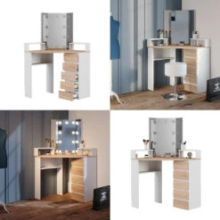 Eckschminktisch "Tilda" Weiß/Sonoma/Sonoma 113.3 Cm Mit LED Beleuchtung Vicco -Vicco 20231027 m5421 l 08 ol