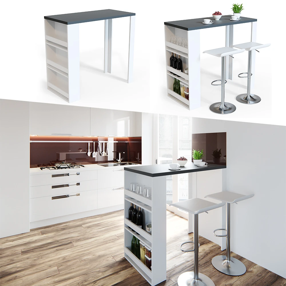 Bartisch Weiß/Anthrazit 57 X 117 Cm Mit 3 Extra Fächern Vicco 4 Bartisch Weiß/Anthrazit 57 X 117 Cm Mit 3 Extra Fächern Vicco – Bild 2