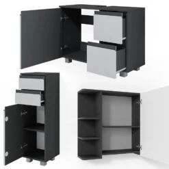 Badmöbel Set "J-Shape" Weiß/Anthrazit 3 Teile, Mit Midischrank Vicco 12 Badmöbel Set "J-Shape" Weiß/Anthrazit 3 Teile, Mit Midischrank Vicco -Vicco 20231123 m5624 06 ol