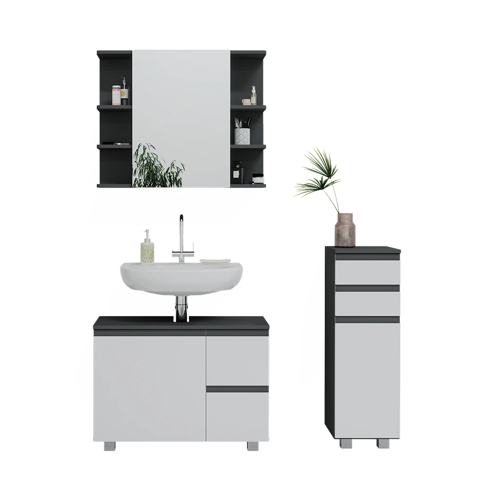 Badmöbel Set "J-Shape" Weiß/Anthrazit 3 Teile, Mit Midischrank Vicco 8 Badmöbel Set "J-Shape" Weiß/Anthrazit 3 Teile, Mit Midischrank Vicco – Bild 6