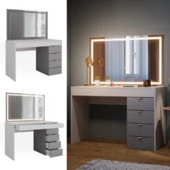 Vicco Schminktisch "Elise", Weiß/Grau, 115 Cm Mit LED-Spiegel -Vicco 20231123 m6211 sled 02 ol