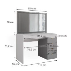Vicco Schminktisch "Elise", Weiß/Grau, 115 Cm Mit LED-Spiegel -Vicco 20231123 m6211 sled 03 ol