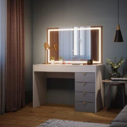 Vicco Schminktisch "Elise", Weiß/Grau, 115 Cm Mit LED-Spiegel -Vicco 20231123 m6211 sled 04 ol