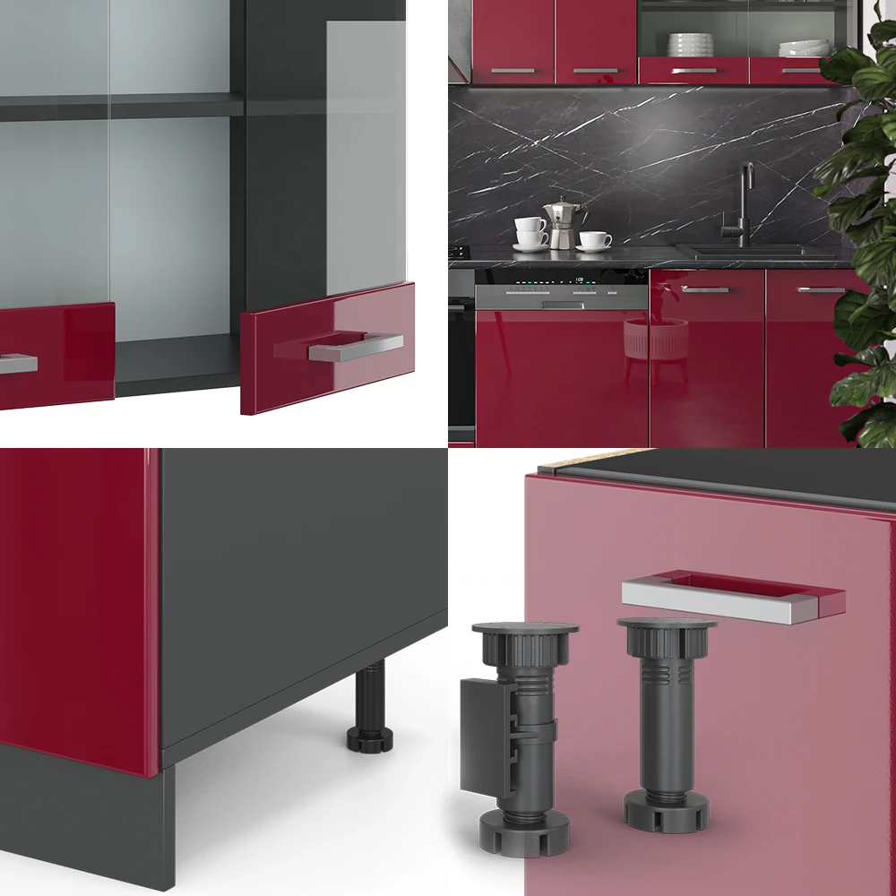 Küchenzeile "R-Line" Bordeaux Hochglanz/Anthrazit 300 Cm Ohne Arbeitsplatte Vicco 7 Küchenzeile "R-Line" Bordeaux Hochglanz/Anthrazit 300 Cm Ohne Arbeitsplatte Vicco – Bild 5