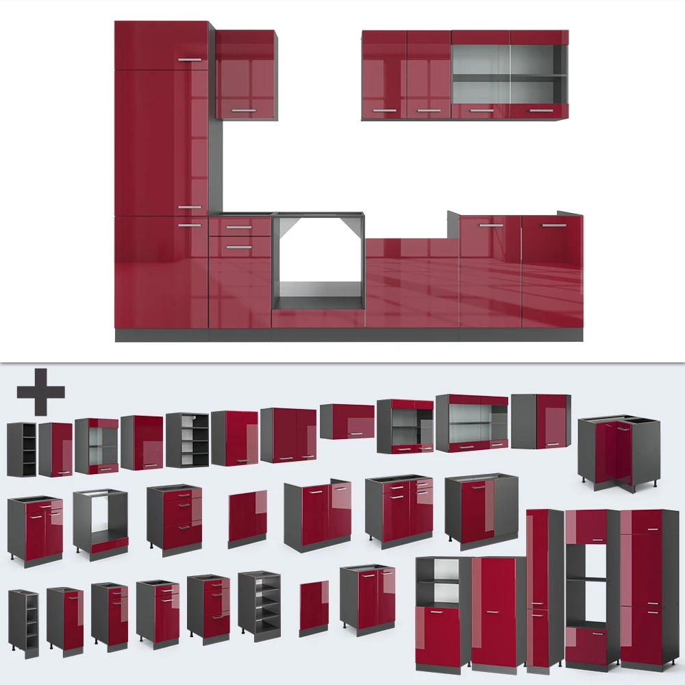 Küchenzeile "R-Line" Bordeaux Hochglanz/Anthrazit 300 Cm Ohne Arbeitsplatte Vicco 8 Küchenzeile "R-Line" Bordeaux Hochglanz/Anthrazit 300 Cm Ohne Arbeitsplatte Vicco – Bild 6