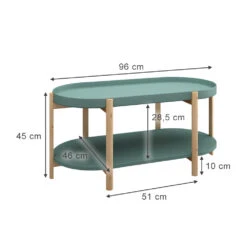 Couchtisch "Milo" Mintgrün/Holz 96 X 45 Cm Oval, Mit Ablage Vicco -Vicco 20231211 m6077 03 ol