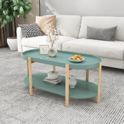 Couchtisch "Milo" Mintgrün/Holz 96 X 45 Cm Oval, Mit Ablage Vicco -Vicco 20231211 m6077 04 ol