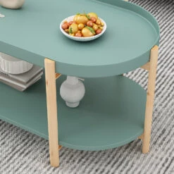 Couchtisch "Milo" Mintgrün/Holz 96 X 45 Cm Oval, Mit Ablage Vicco -Vicco 20231211 m6077 05 ol