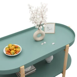 Couchtisch "Milo" Mintgrün/Holz 96 X 45 Cm Oval, Mit Ablage Vicco -Vicco 20231211 m6077 06 ol