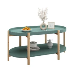 Couchtisch "Milo" Mintgrün/Holz 96 X 45 Cm Oval, Mit Ablage Vicco -Vicco 20231211 m6077 07 ol