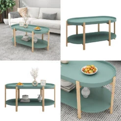 Couchtisch "Milo" Mintgrün/Holz 96 X 45 Cm Oval, Mit Ablage Vicco -Vicco 20231211 m6077 08 ol