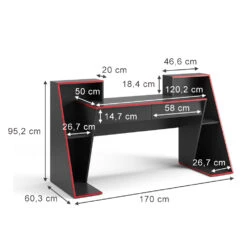 Gaming Tisch "Roko" Schwarz/Rot 170 X 60.3 Cm Mit 2 Schubladen Vicco -Vicco 20231211 m6181 03 ol