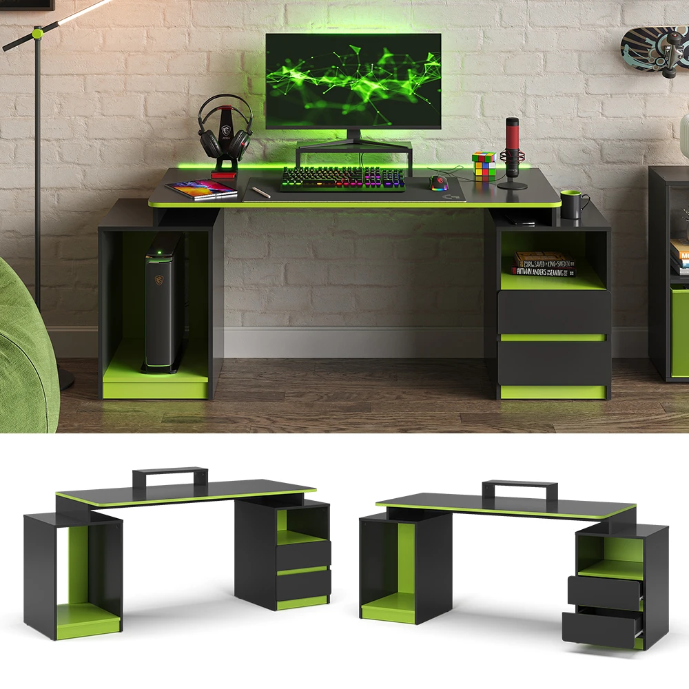 Vicco Schreibtisch "Mars", Anthrazit/Mintgrün, 178.2 X 60 Cm Mit 2 Schubladen 3 Vicco Schreibtisch "Mars", Anthrazit/Mintgrün, 178.2 X 60 Cm Mit 2 Schubladen – Bild 2