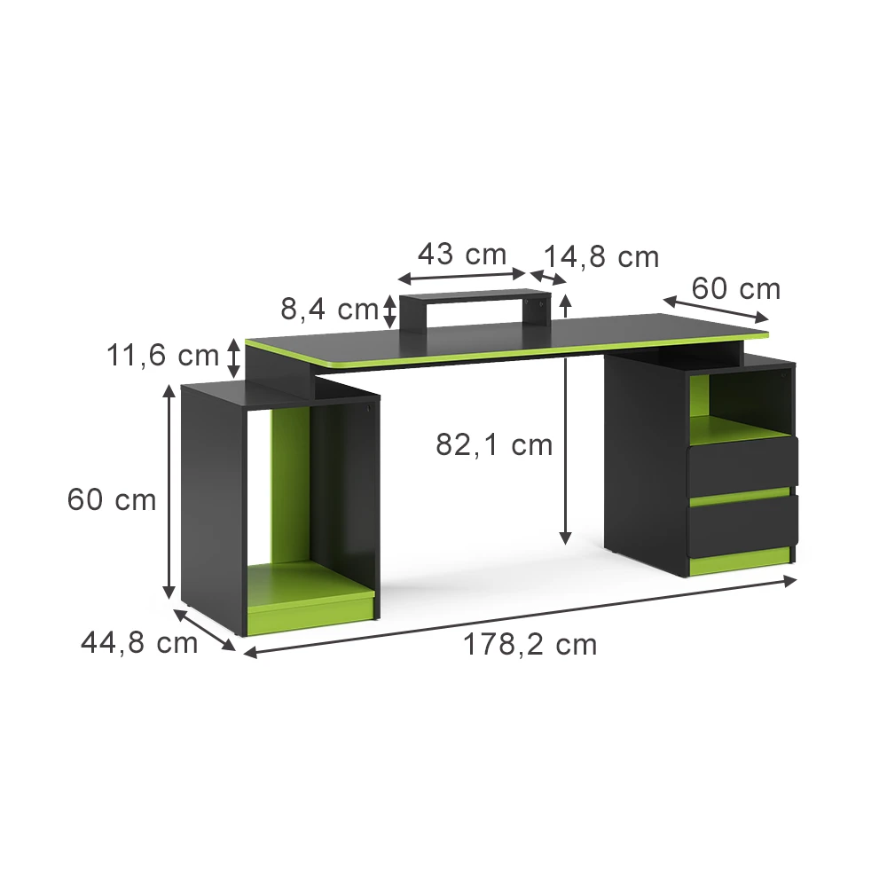 Vicco Schreibtisch "Mars", Anthrazit/Mintgrün, 178.2 X 60 Cm Mit 2 Schubladen 4 Vicco Schreibtisch "Mars", Anthrazit/Mintgrün, 178.2 X 60 Cm Mit 2 Schubladen – Bild 3